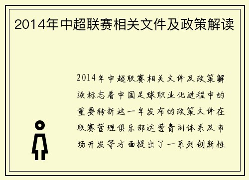 2014年中超联赛相关文件及政策解读