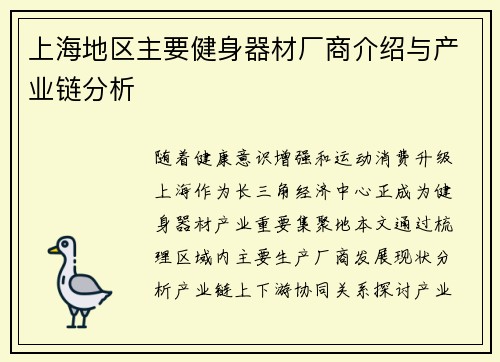 上海地区主要健身器材厂商介绍与产业链分析